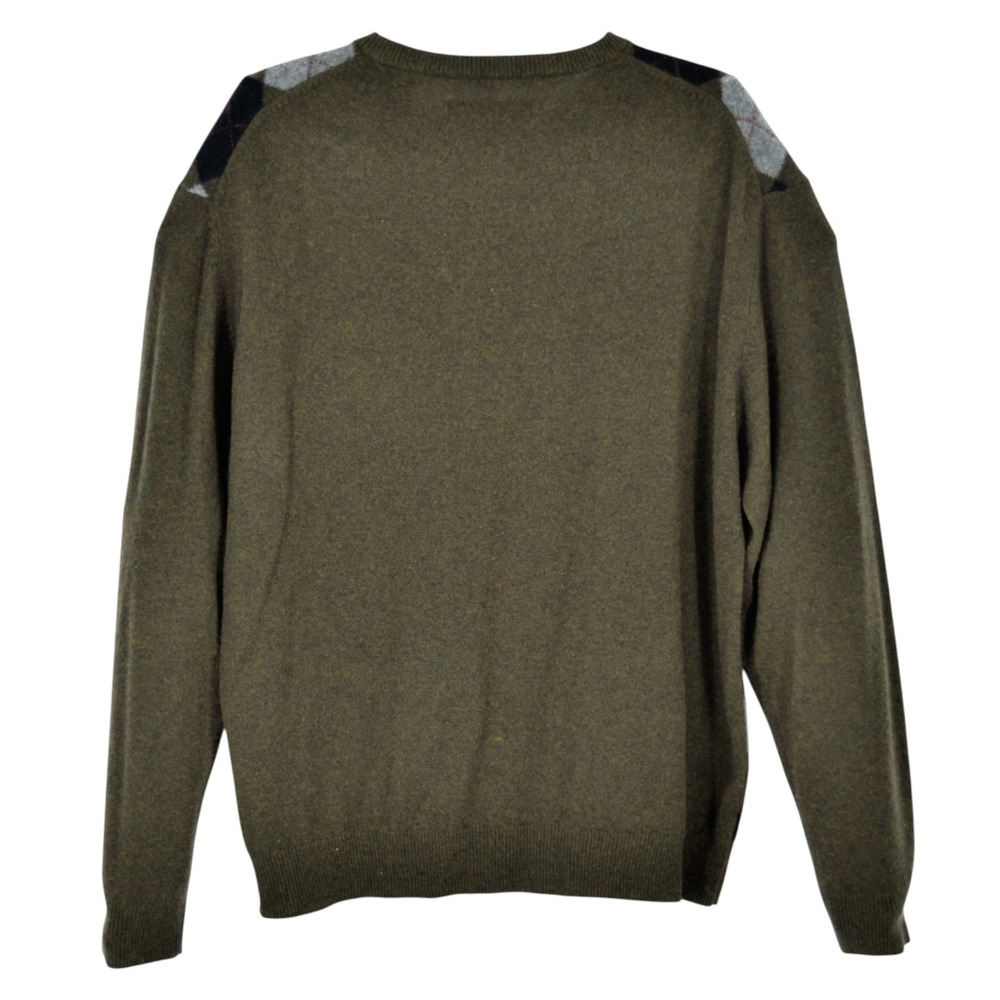 Alan Flusser Men's M Cashmere Argyle Sweater Olive Green Navy Gray Knit Crewneck - Picture 5 of 12